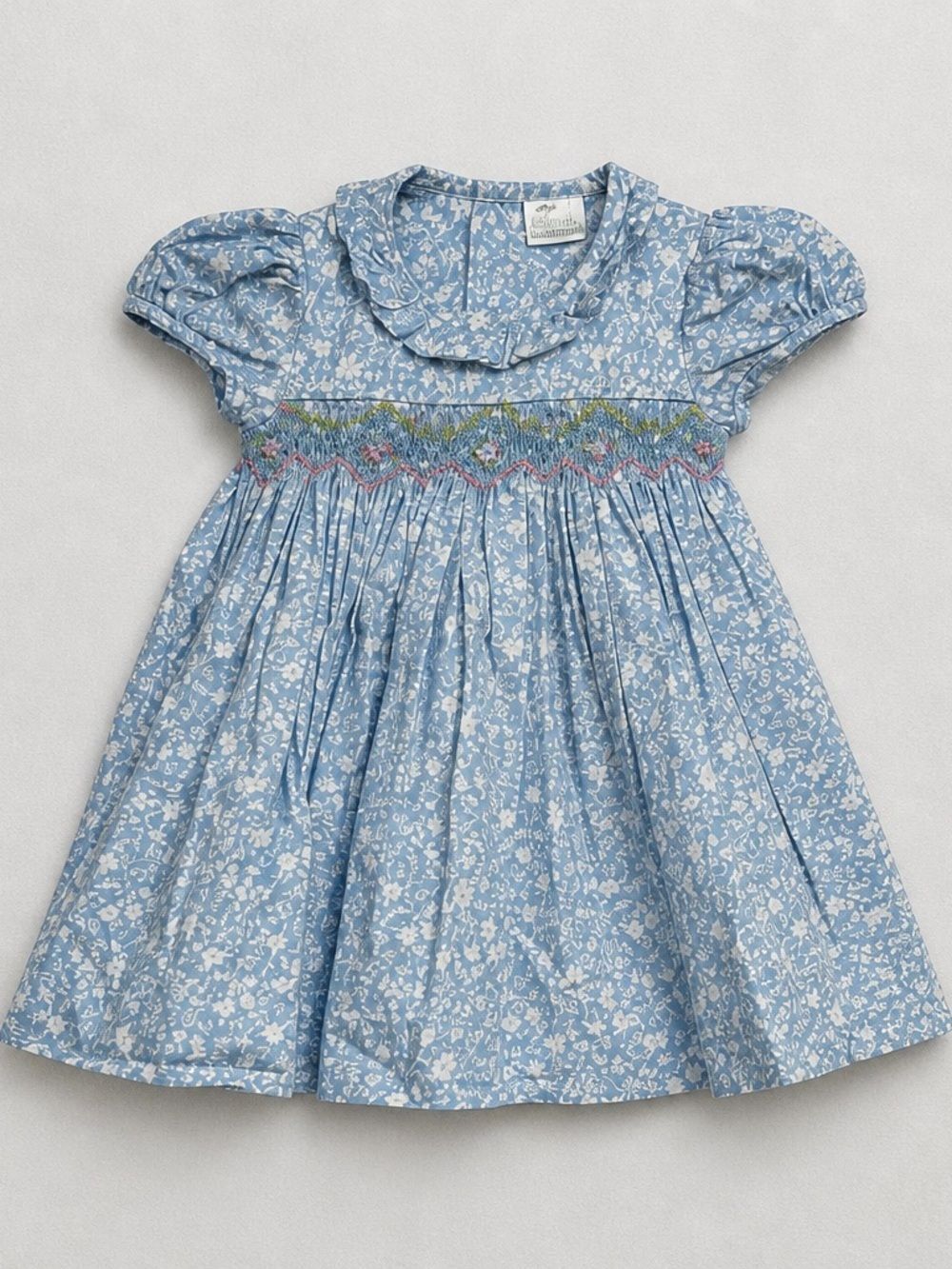 Edgehill Collection blue and white floral smocked embroidered dress 6 months